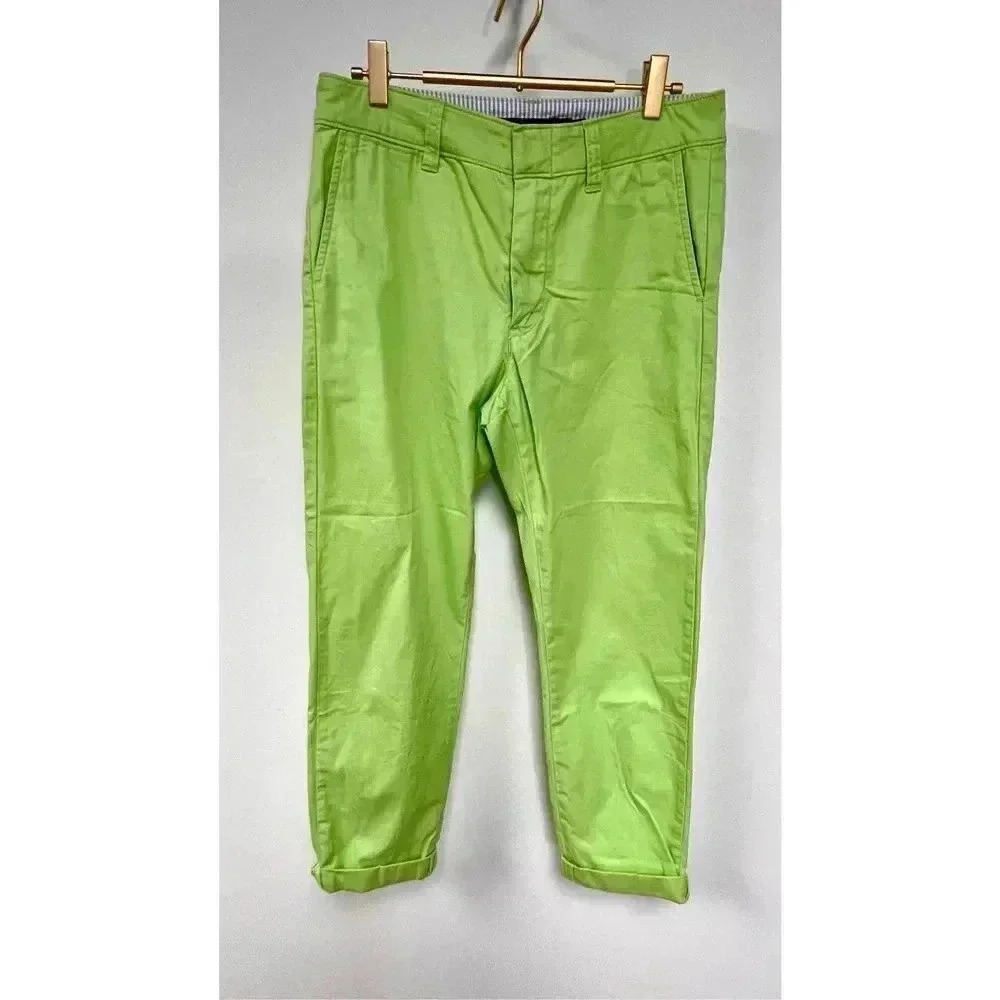 Ralph Lauren Sport Womens Lime Green Flat Front Crop Cuffed Chino Pants Size 4